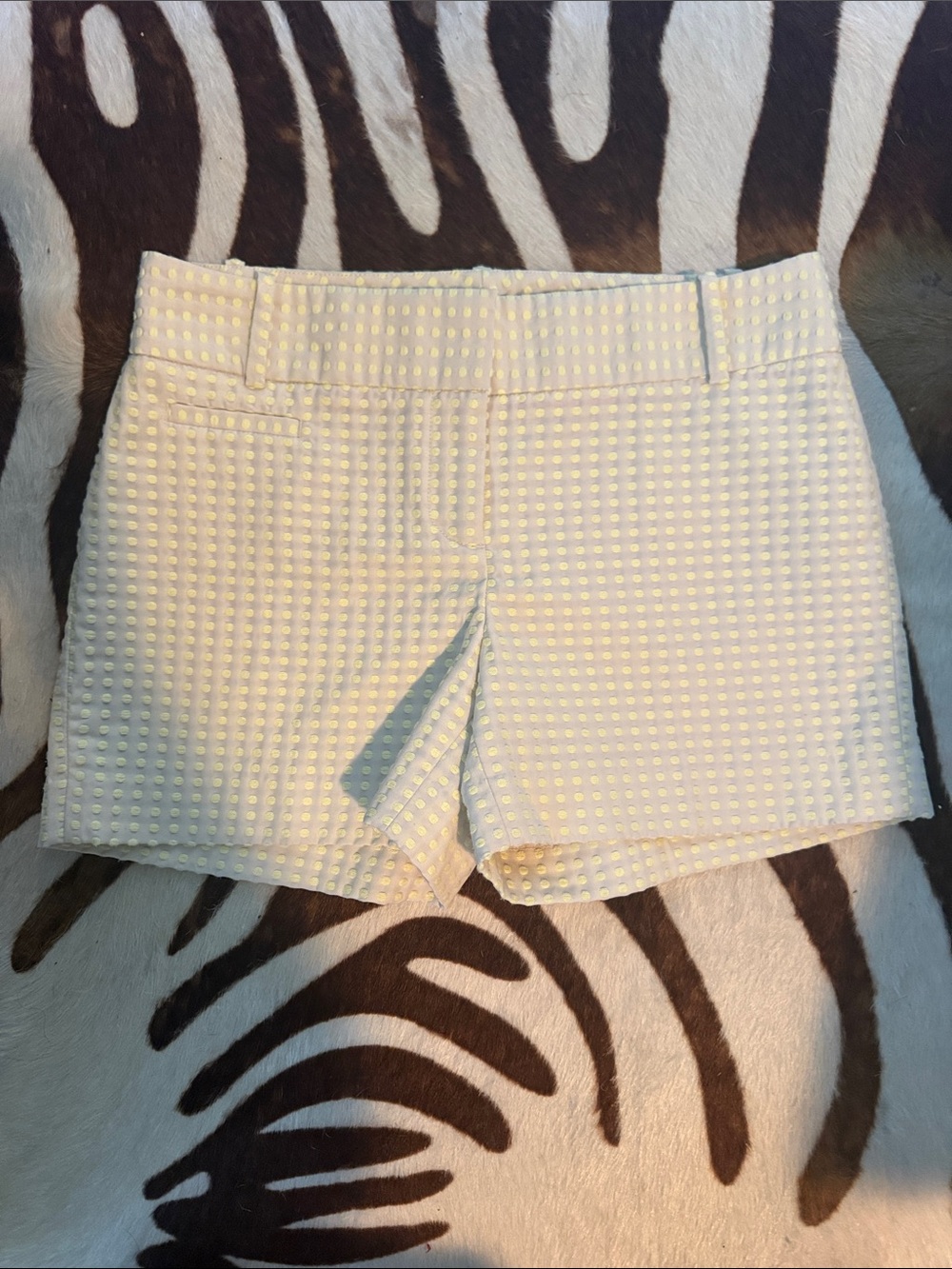 LOFT Cream With Yellow Polka Dot Textured High-Waist Shorts